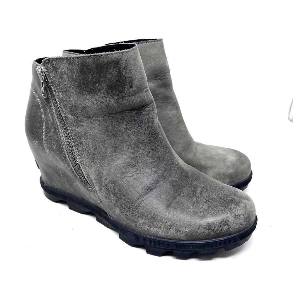 Sorel Joan of Arctic Wedge II Women's 10.5 Zip Quarry Gray Leather Hidden Heel